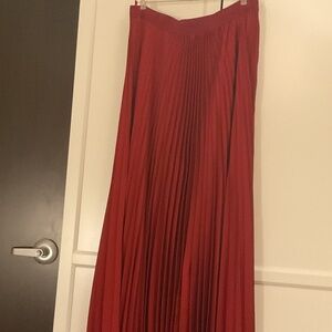 Deep burnt red pleated maxi skirt